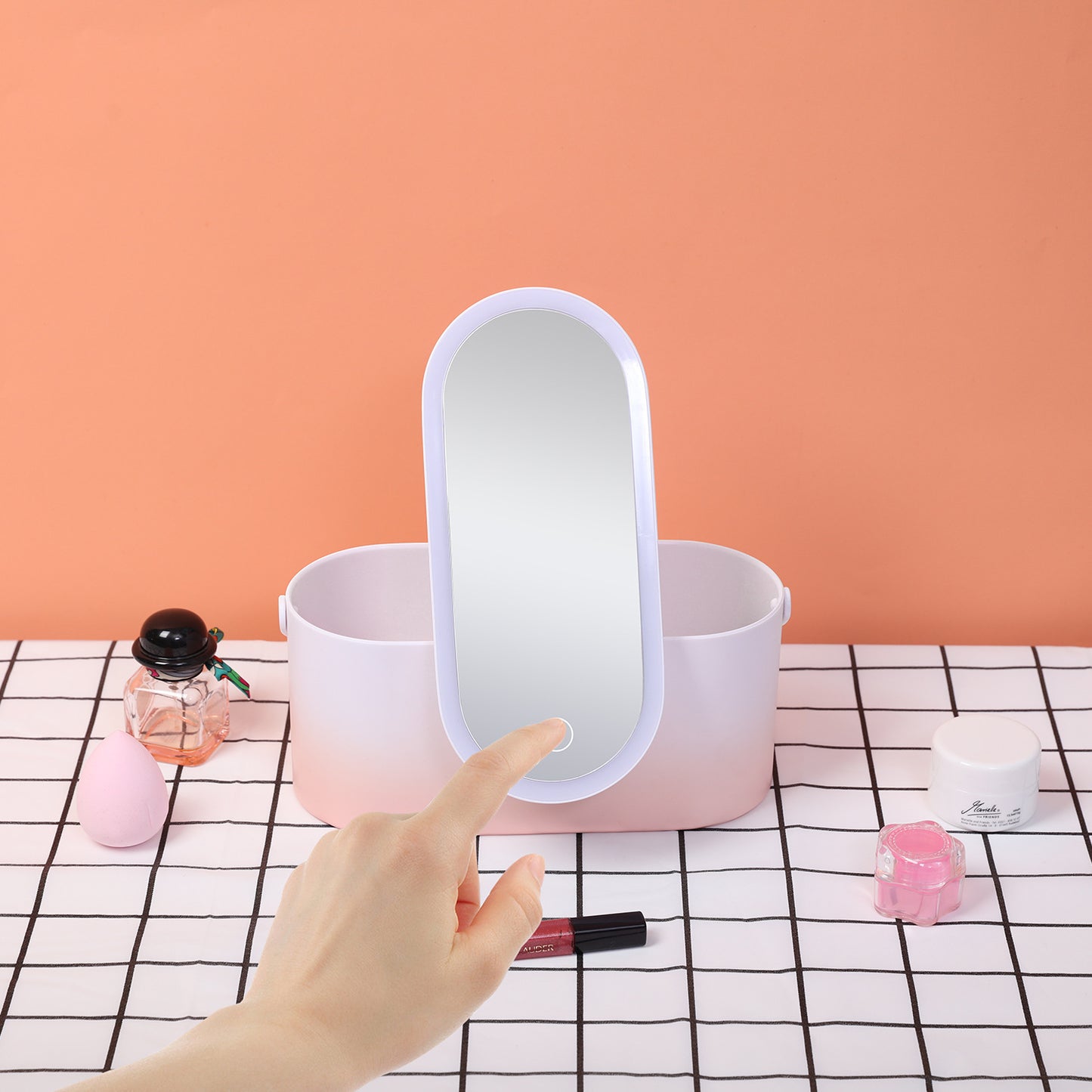 Travel LED Makeup Mirror Organizer – Rechargeable Vanity Case