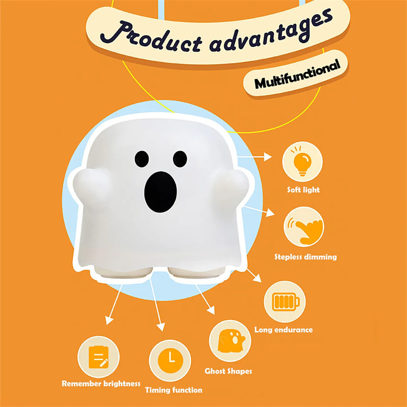 Silicone Ghost Night Light – Touch Sensor LED Halloween Lamp for Kids & Bedroom Decor