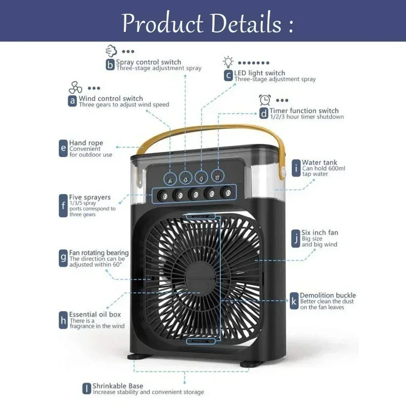 3-in-1 Mini Cooling Fan | USB Air Cooler & Humidifier