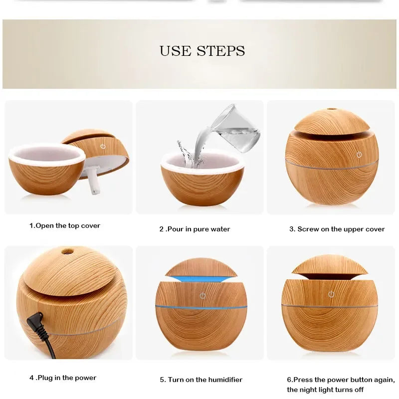 Air Humidifier Ultrasonic USB Aroma Diffuser Wood Grain LED Night Light Electric Essential Oil Diffuser Aromatherapy