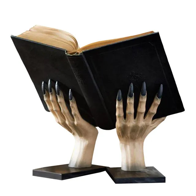Halloween Witch Hand Bookends – Spooky Resin Book Stand & Table Decor