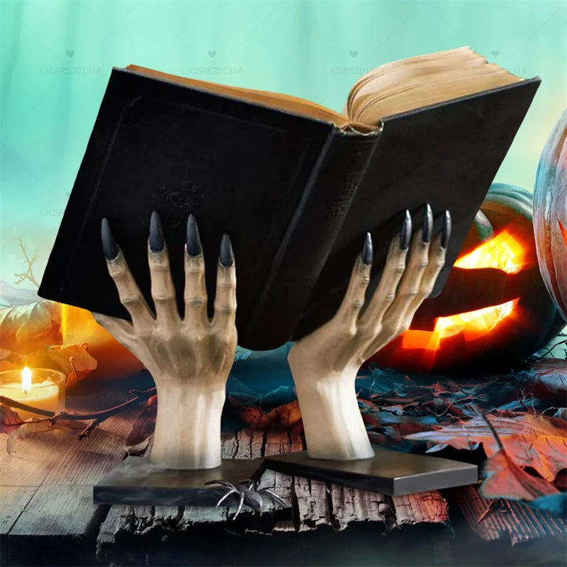 Halloween Witch Hand Bookends – Spooky Resin Book Stand & Table Decor
