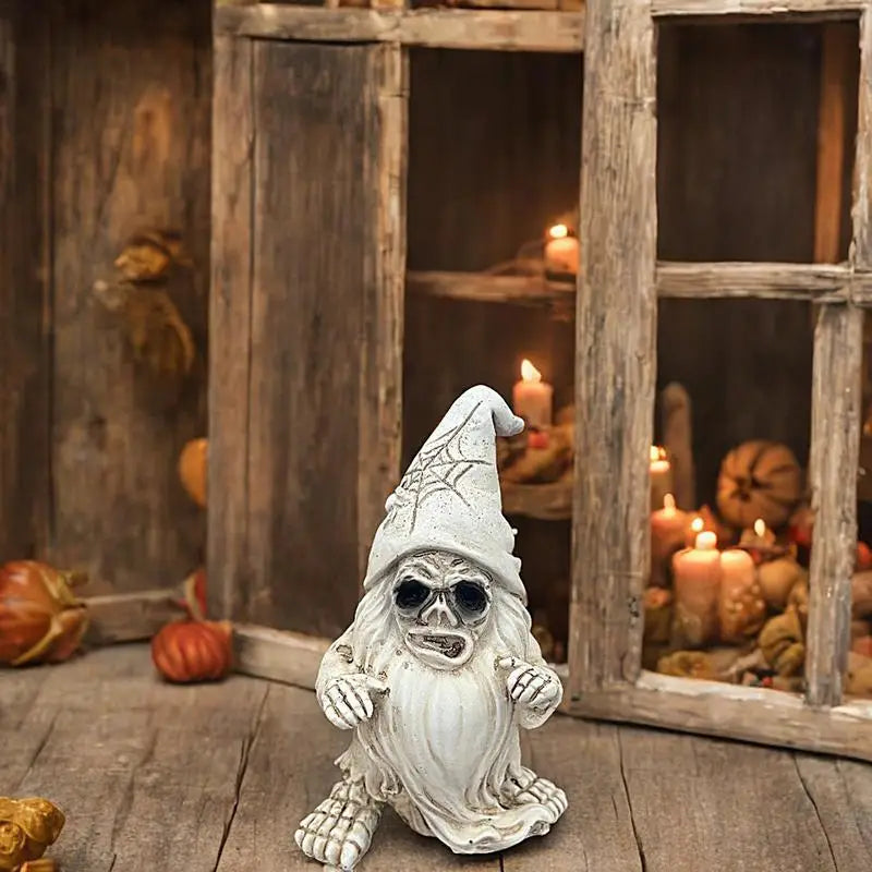 Skeleton Garden Gnome Halloween Decoration – Funny Resin Horror Figurine for Yard & Home