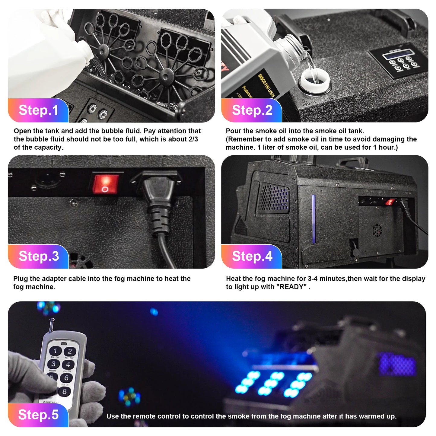 1500W RGB Smoke Bubble Machine with DMX Control – 18-LED Fog & Bubble Fogger for DJ, Party, Wedding, Halloween Stage Effects
