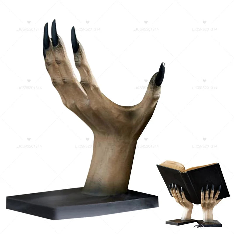 Halloween Witch Hand Bookends – Spooky Resin Book Stand & Table Decor