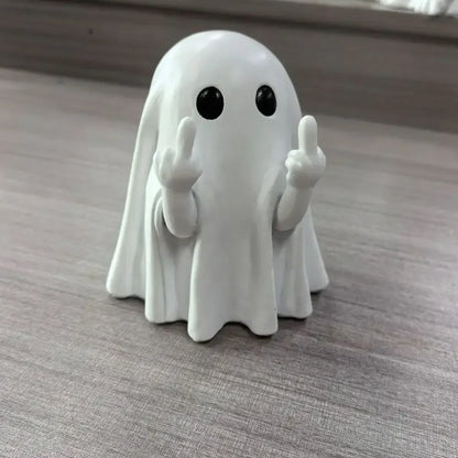 Funny Resin 8.5 inch Ghost Statue – Halloween Middle Finger Tabletop Decor