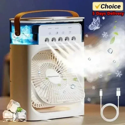 3-in-1 Mini Cooling Fan | USB Air Cooler & Humidifier