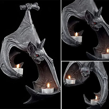 Halloween Bat Wall Tealight Holder – Resin Hanging Candle Sconce for Garden & Home Decor