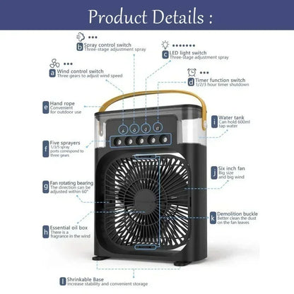 3-in-1 Mini Cooling Fan | USB Air Cooler & Humidifier