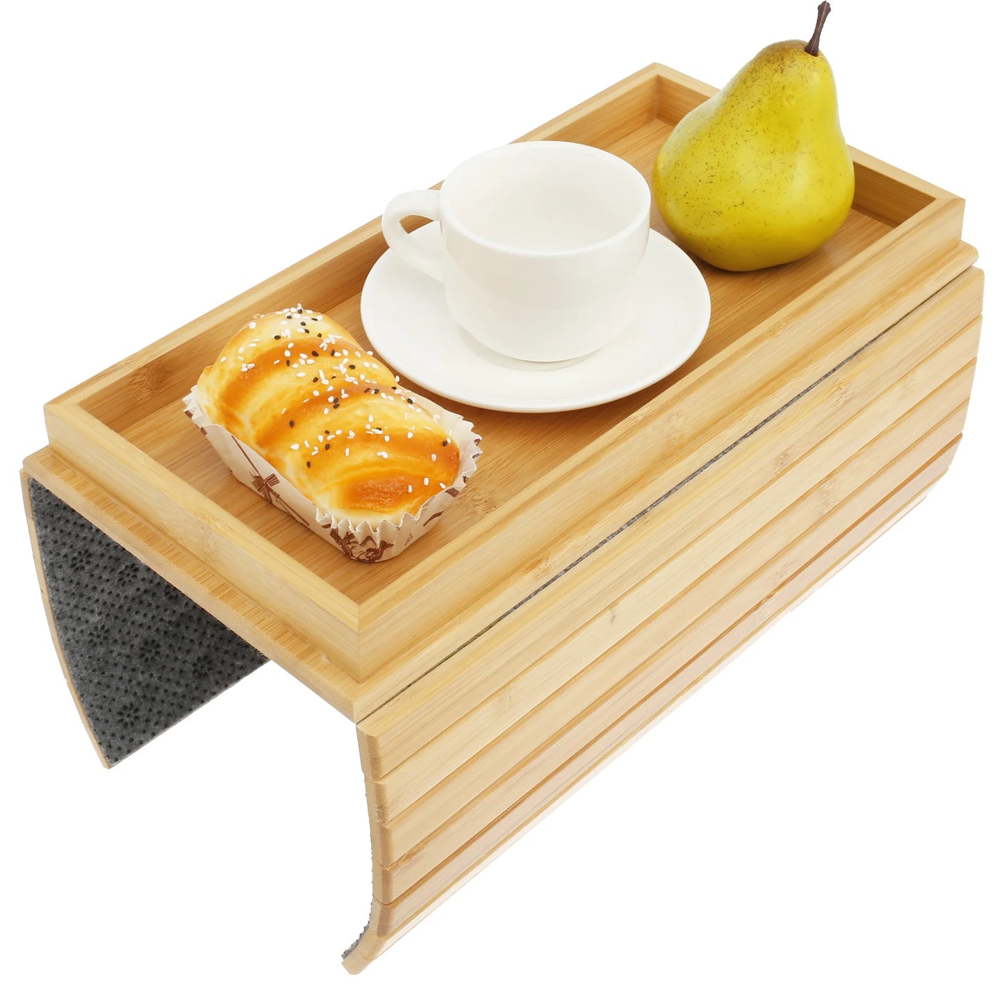 Bamboo Couch Cup Holder Tray – Foldable Sofa Armrest Table with Non-Slip Back | Eco-Friendly Sofa Organizer