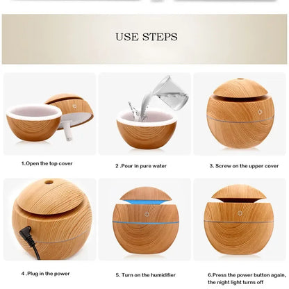 Air Humidifier Ultrasonic USB Aroma Diffuser Wood Grain LED Night Light Electric Essential Oil Diffuser Aromatherapy
