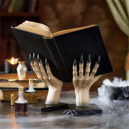 Halloween Witch Hand Bookends – Spooky Resin Book Stand & Table Decor