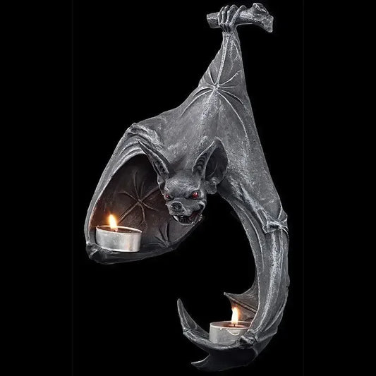 Halloween Bat Wall Tealight Holder – Resin Hanging Candle Sconce for Garden & Home Decor