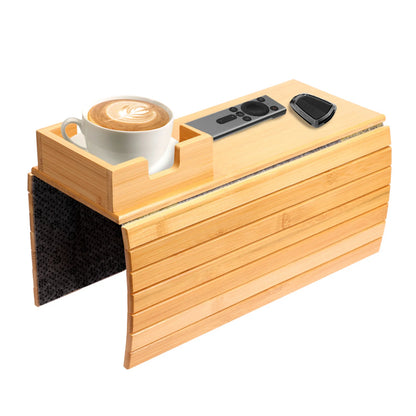 Bamboo Couch Cup Holder Tray – Foldable Sofa Armrest Table with Non-Slip Back | Eco-Friendly Sofa Organizer