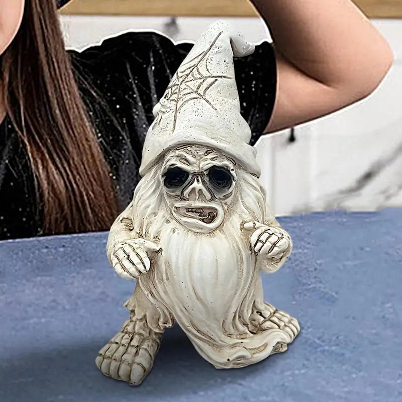 Skeleton Garden Gnome Halloween Decoration – Funny Resin Horror Figurine for Yard & Home