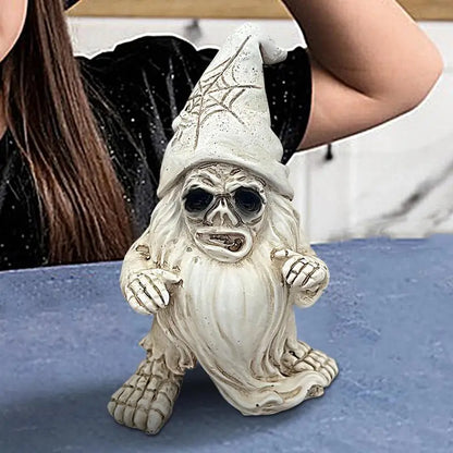 Skeleton Garden Gnome Halloween Decoration – Funny Resin Horror Figurine for Yard & Home