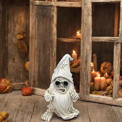 Skeleton Garden Gnome Halloween Decoration – Funny Resin Horror Figurine for Yard & Home