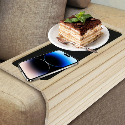 Bamboo Couch Cup Holder Tray – Foldable Sofa Armrest Table with Non-Slip Back | Eco-Friendly Sofa Organizer