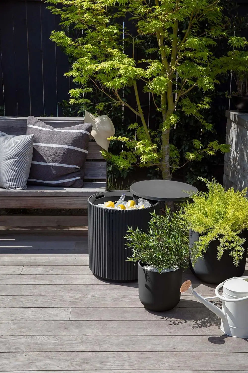 Outdoor Cooler Side Table 2-in-1 – Weather-Resistant Patio Cooler & End Table, 21″ Black