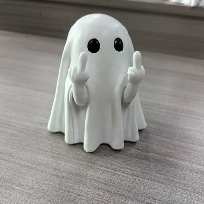 Funny Resin 8.5 inch Ghost Statue – Halloween Middle Finger Tabletop Decor