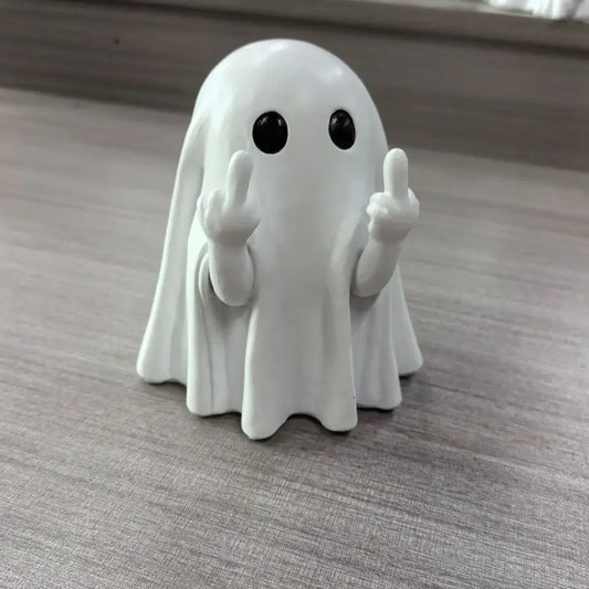 Funny Resin 8.5 inch Ghost Statue – Halloween Middle Finger Tabletop Decor