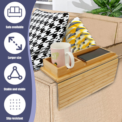 Bamboo Couch Cup Holder Tray – Foldable Sofa Armrest Table with Non-Slip Back | Eco-Friendly Sofa Organizer