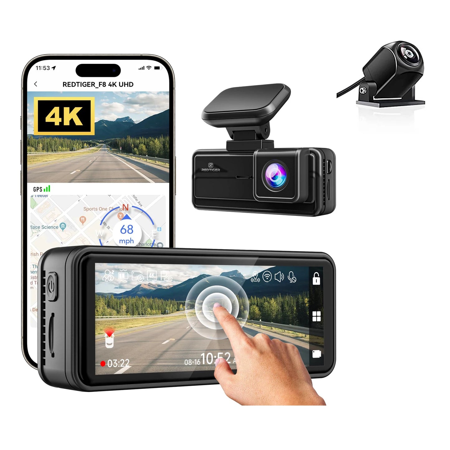 REDTIGER Dash Cam HD 4K with GPS & WiFi
