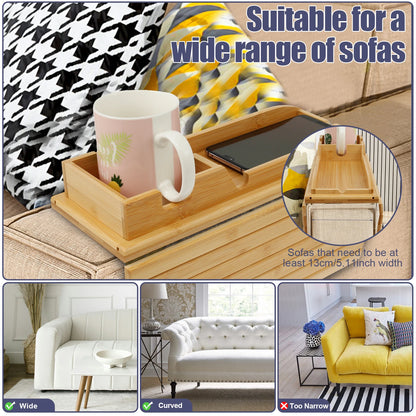 Bamboo Couch Cup Holder Tray – Foldable Sofa Armrest Table with Non-Slip Back | Eco-Friendly Sofa Organizer