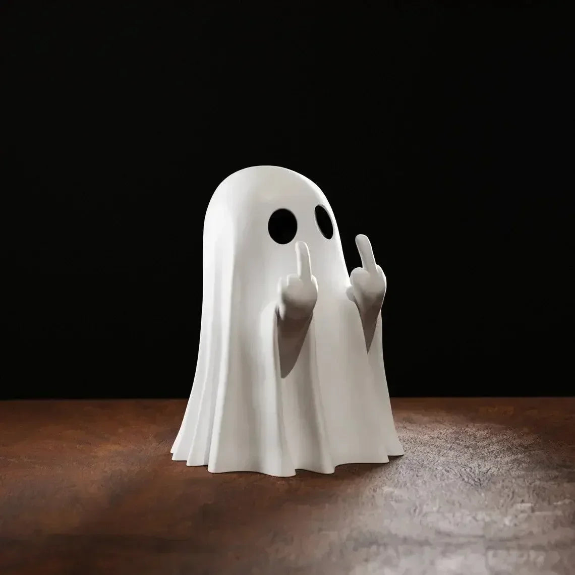 Funny Resin 8.5 inch Ghost Statue – Halloween Middle Finger Tabletop Decor