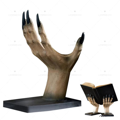 Halloween Witch Hand Bookends – Spooky Resin Book Stand & Table Decor