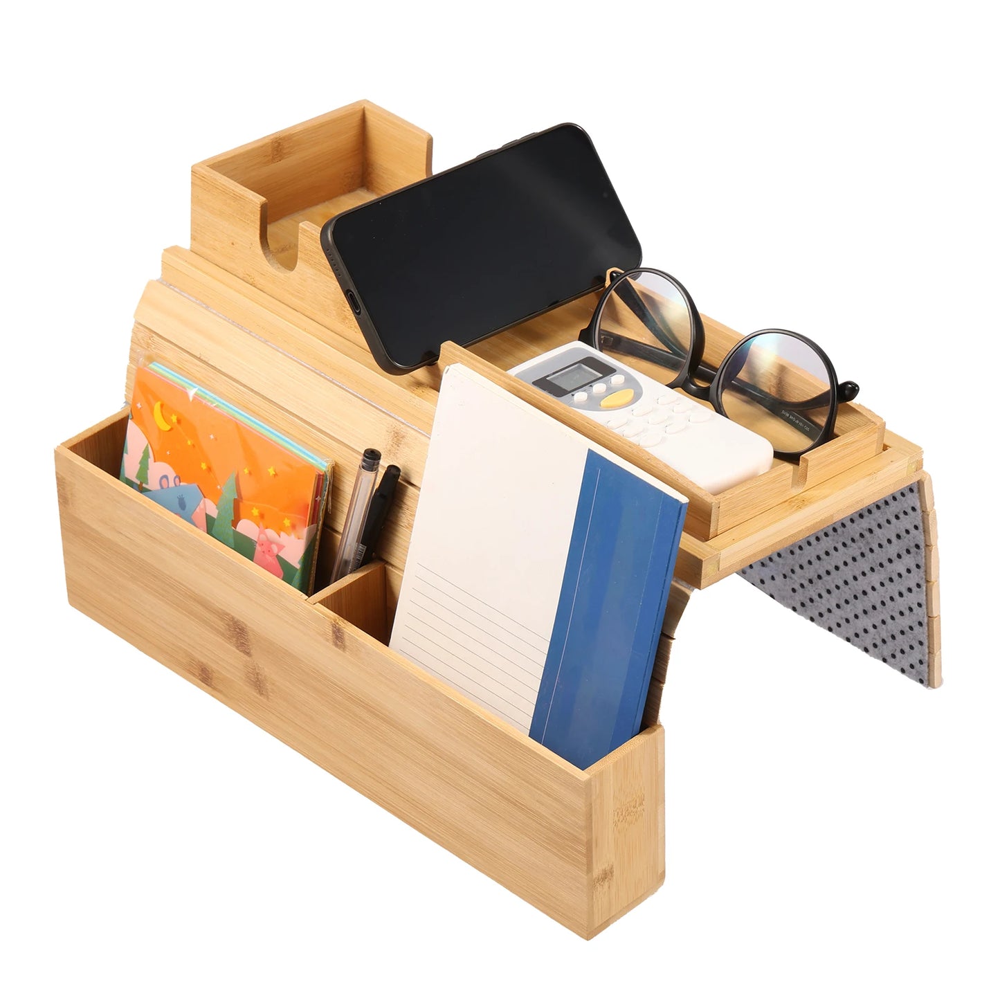 Bamboo Couch Cup Holder Tray – Foldable Sofa Armrest Table with Non-Slip Back | Eco-Friendly Sofa Organizer