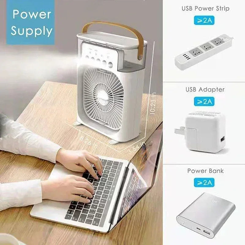3-in-1 Mini Cooling Fan | USB Air Cooler & Humidifier