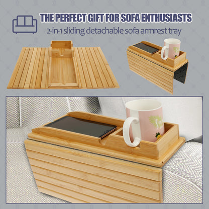 Bamboo Couch Cup Holder Tray – Foldable Sofa Armrest Table with Non-Slip Back | Eco-Friendly Sofa Organizer