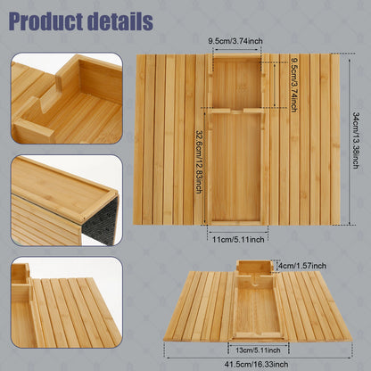 Bamboo Couch Cup Holder Tray – Foldable Sofa Armrest Table with Non-Slip Back | Eco-Friendly Sofa Organizer