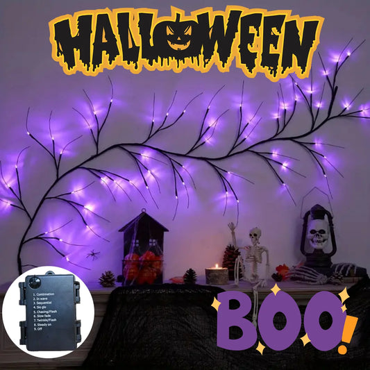 54 LED Halloween Willow Vine Lights – Purple DIY Rattan Garland | Battery Powered Indoor & Outdoor Decor