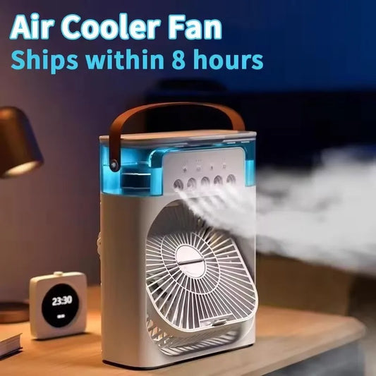 USB Electric Portable Fan Air Conditioner/Cooler Fan with LED Night Light Water Mist 3 in 1 Air Humidifier for Home